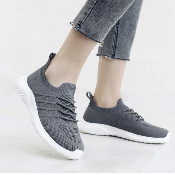 New! AKK grey shoes sneakers walking slip on tennis casual athletic gym work - Picture 6 of 14